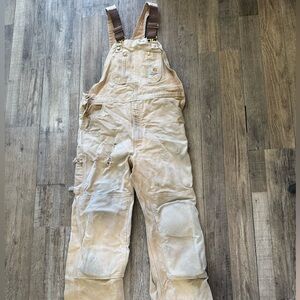 Tan Work Overalls with Brown Straps carhartt bibs distressed 36 x 32